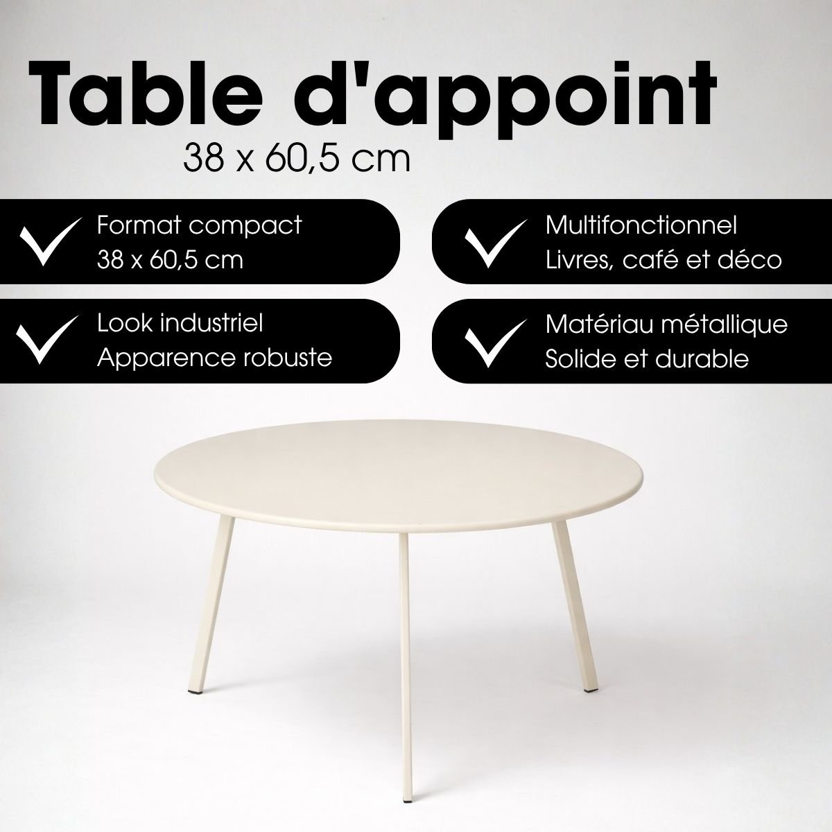 Table d'appoint SEATLE crème, MICA DECORATIONS