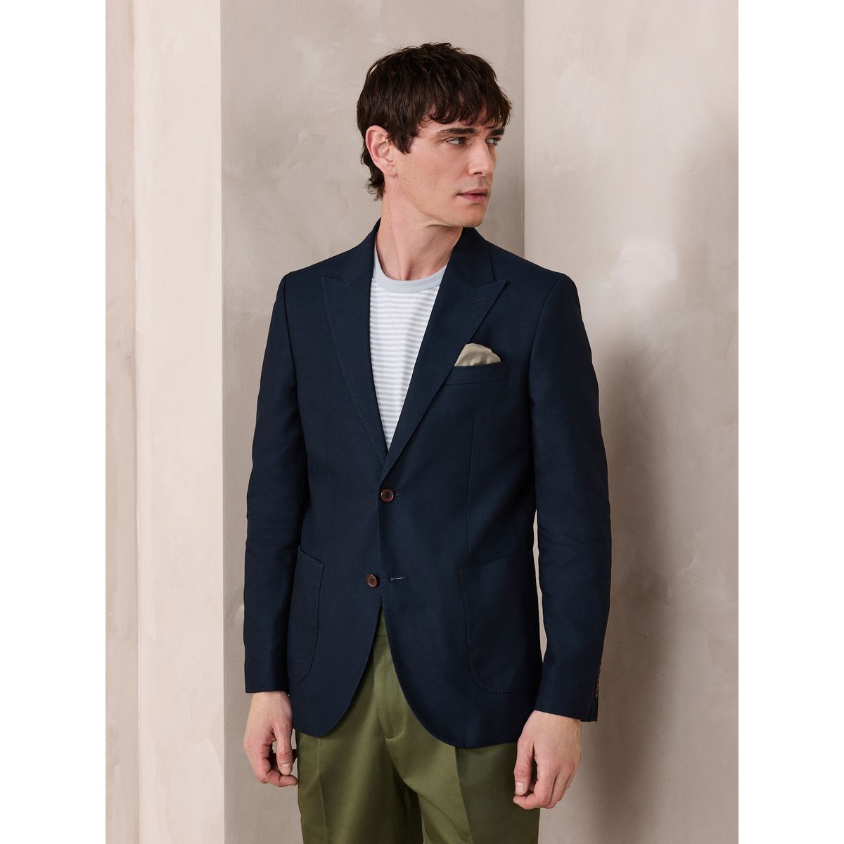 Blazer texturé en lyocell tencel™ et lin bleu marine, NEXT
