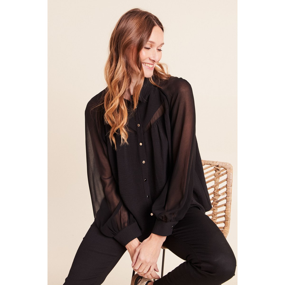 Chemise ample voile doublée col chemise noir, BREAL