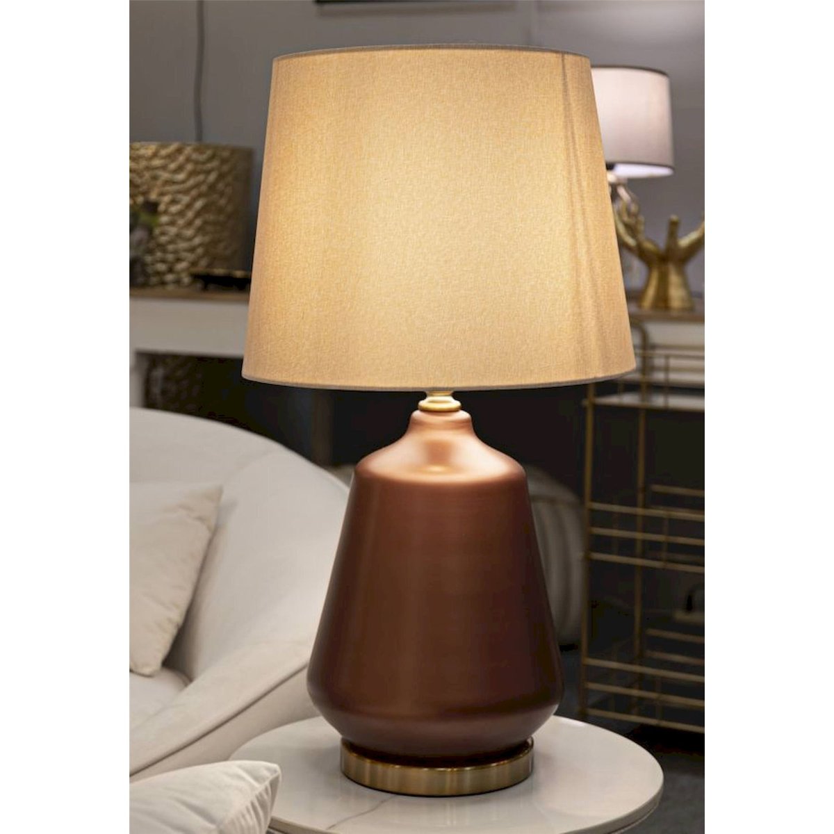 Lampe à poser verre et fer abat-jour GLAM marron et doré, RECOLLECTION