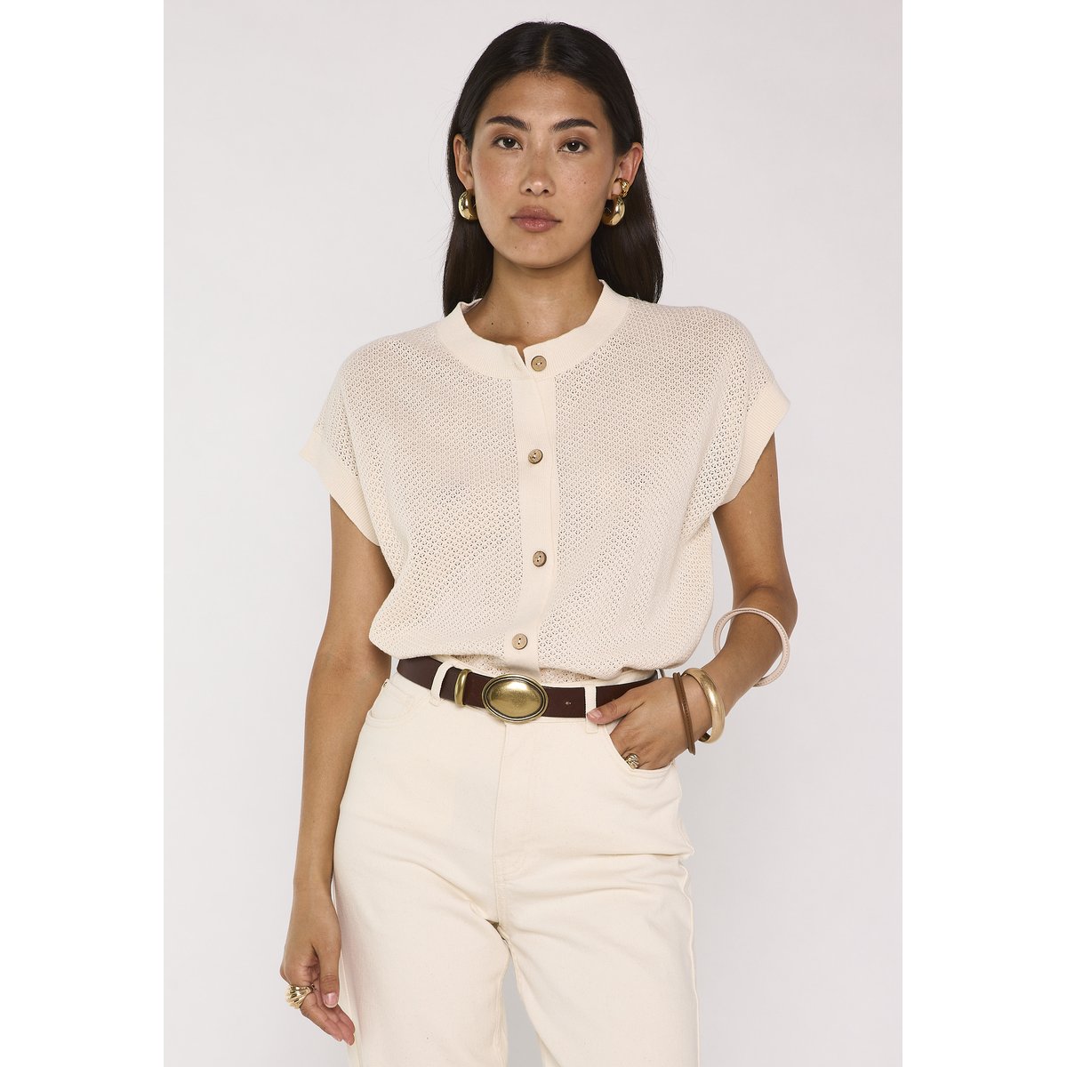 Gilet à manches courtes en coton ALMA creme, Maison 123
