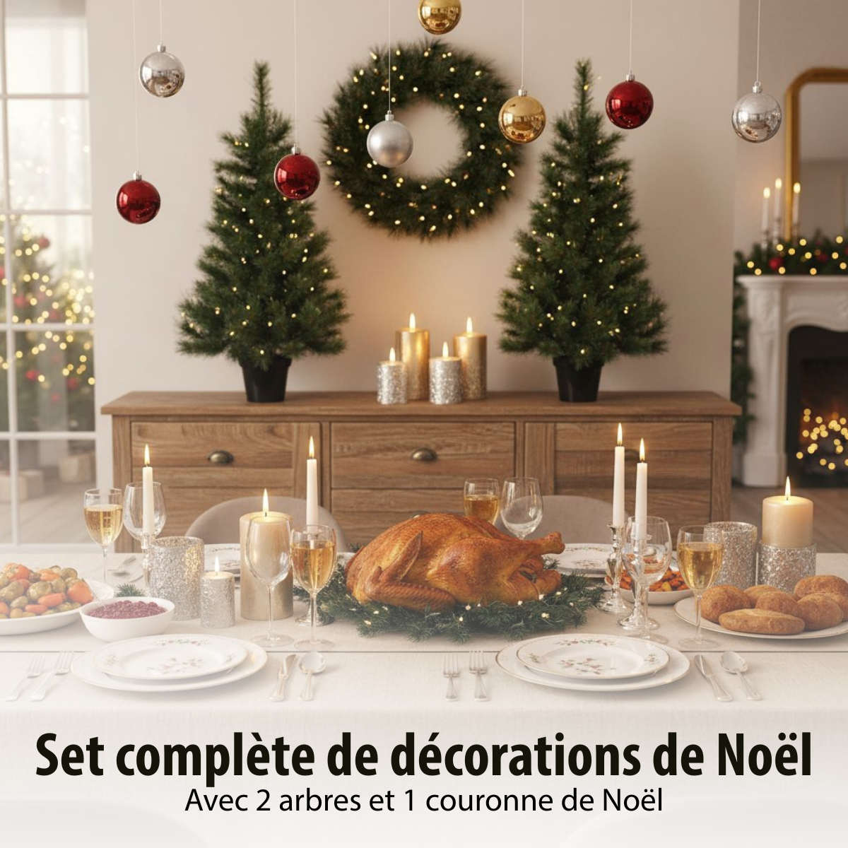 Lot de 2 sapins de Noël artificiel et 1 couronne GLENDON vert, BLACK BOX TREES