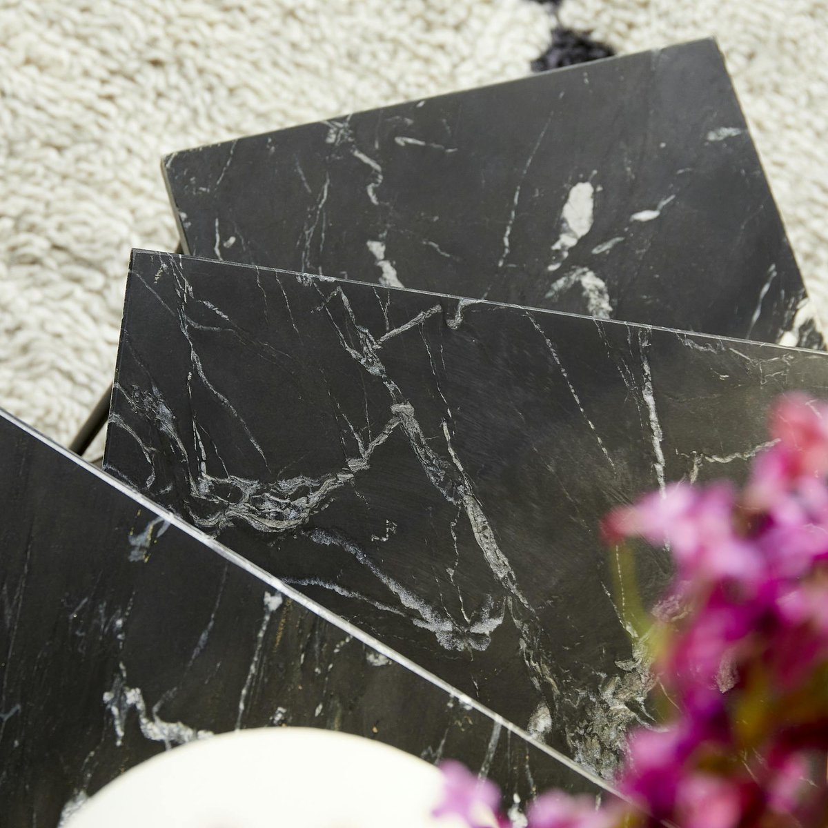 Table salon gigogne marbre noir (lot de 3) DUOMO noir, PIER IMPORT