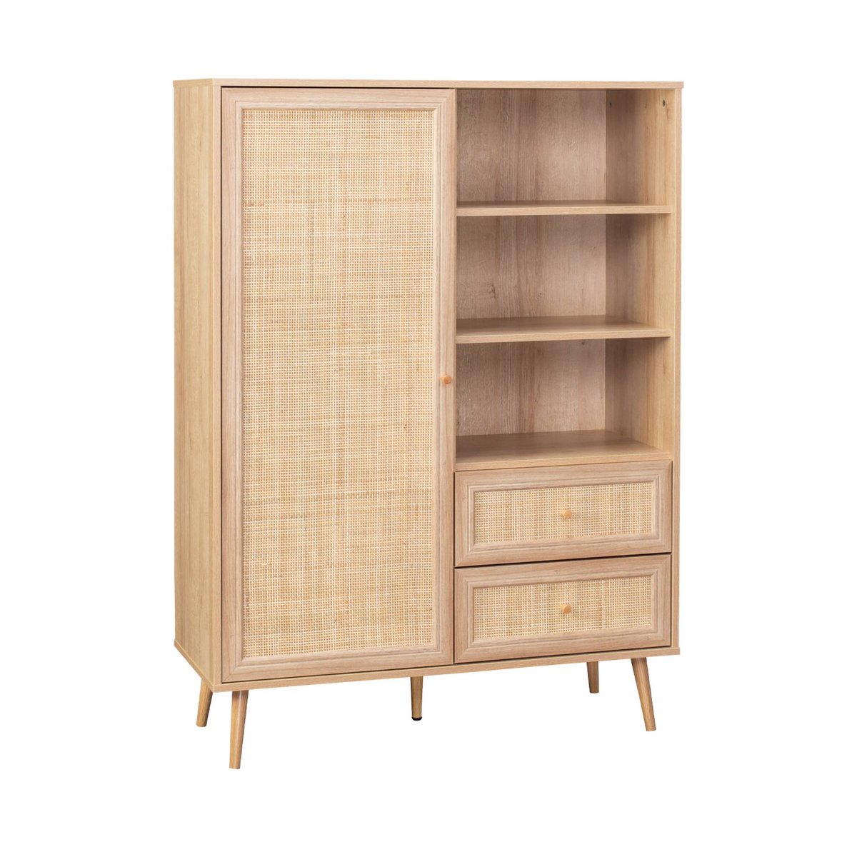 Buffet décor bois et cannage 1 porte 2 tiroirs 101,5cm BOHÈME naturel, SWEEEK