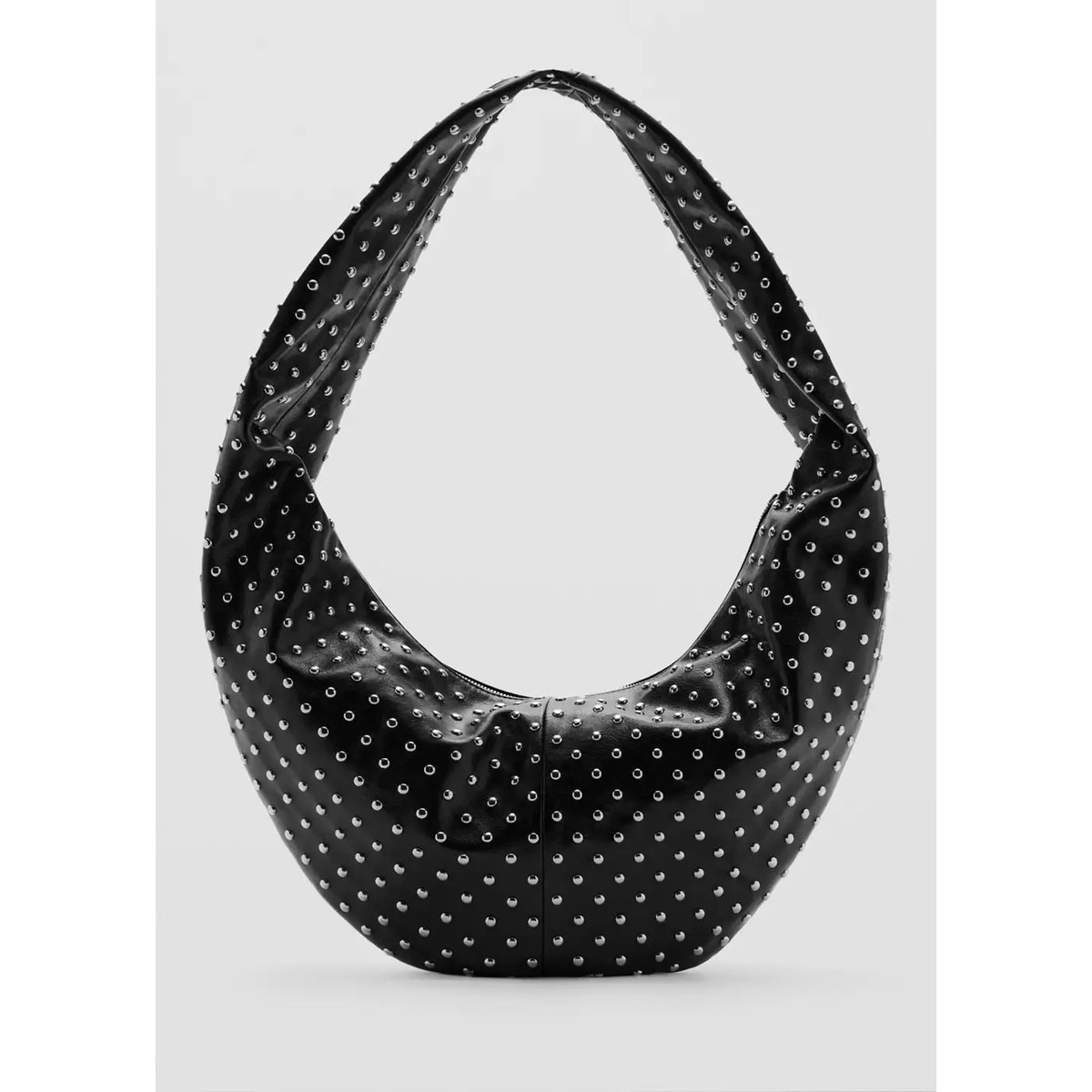 Sac porté épaule ovale à clous noir, MANGO