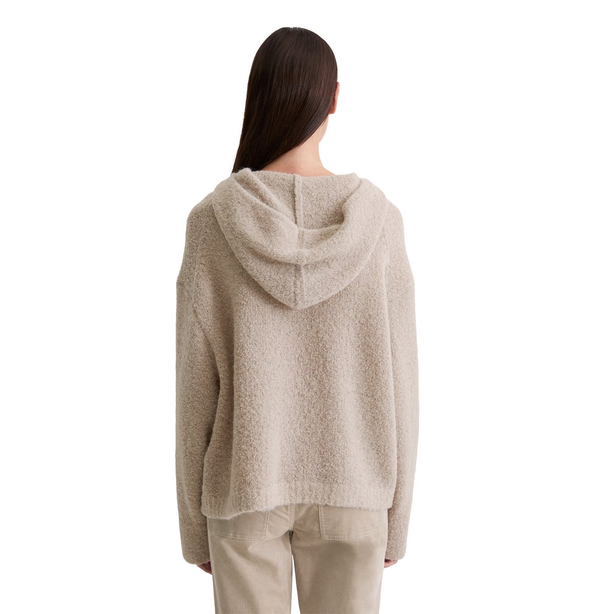 Hoodie en bouclette loose en mélange de laine vierge et de laine d'alpaga gris clair, MARC O'POLO