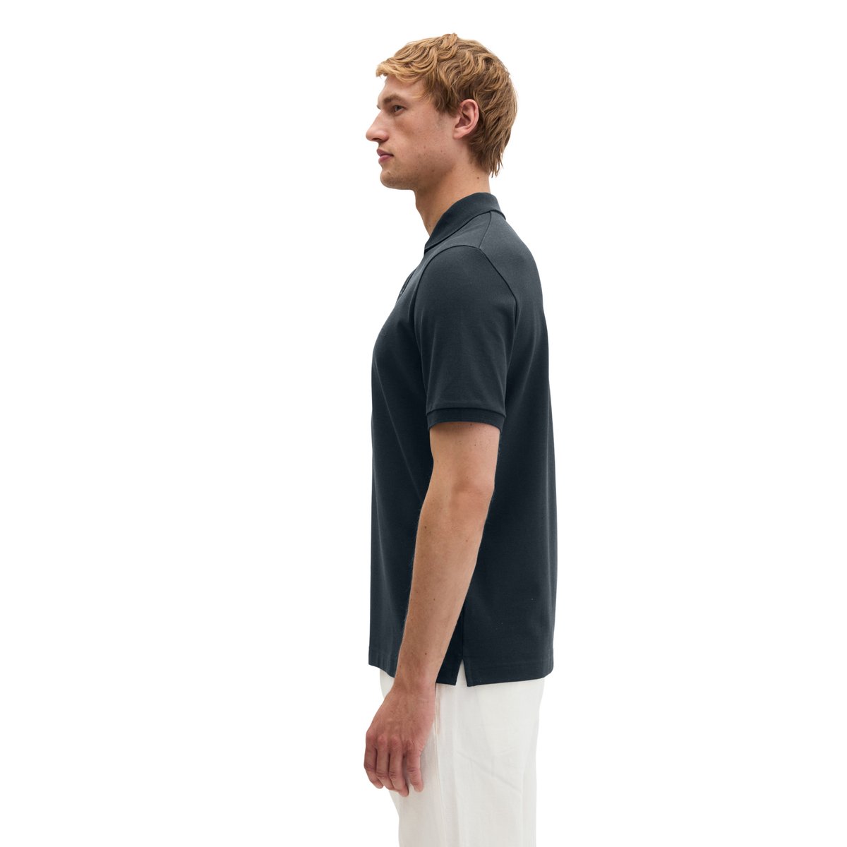 Polo piqué slim en mélange coton bio/viscose de poids moyen bleu foncé, MARC O'POLO