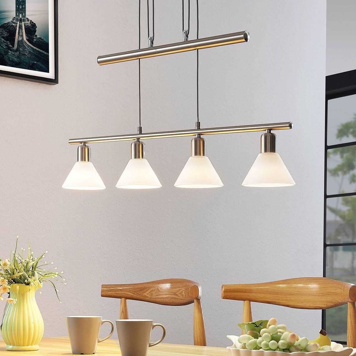 Suspension en métal moderne, Delira blanc, nickel satiné, LINDBY