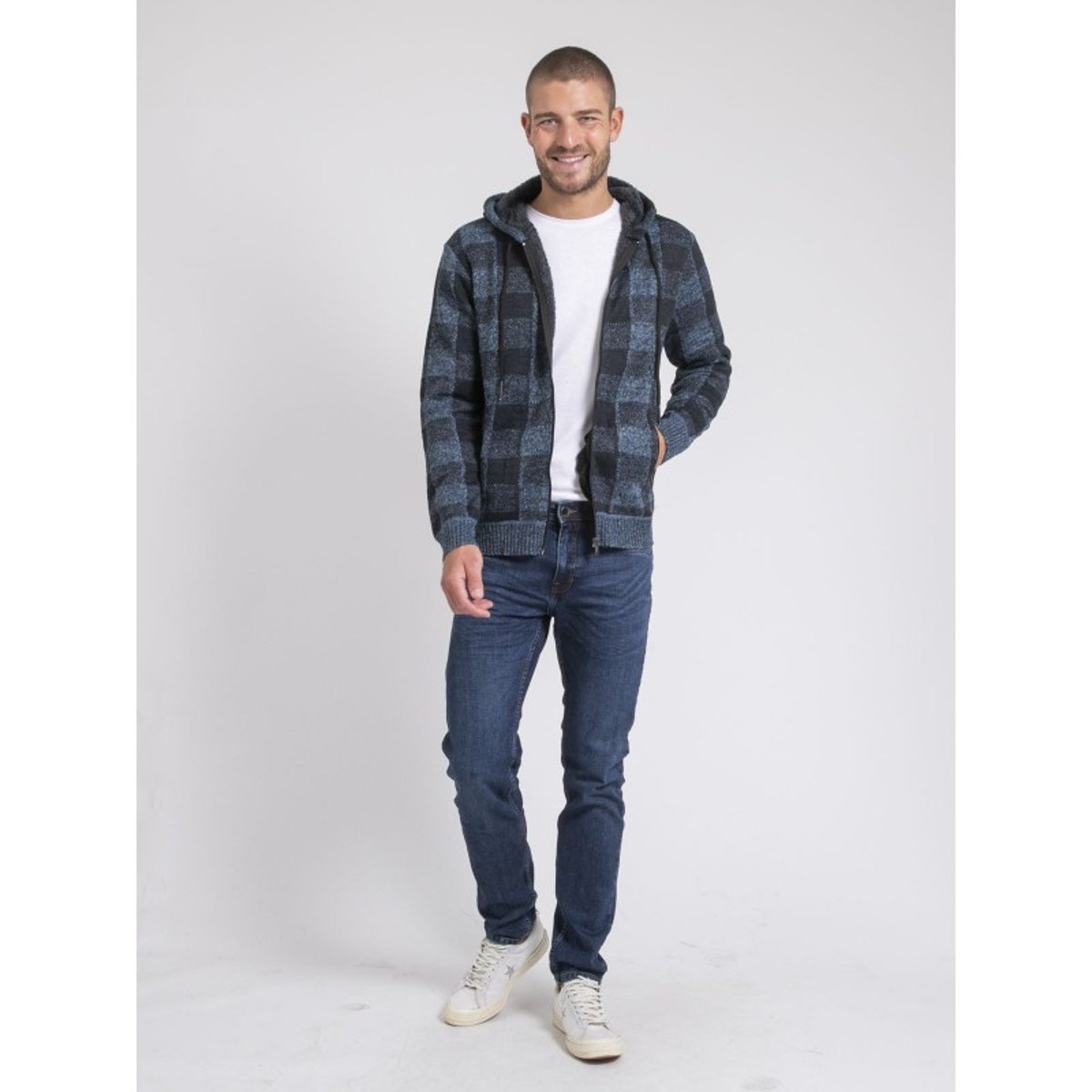Gilet Capuche Carreaux Doublé Sherpa Lamacao bleu, RITCHIE