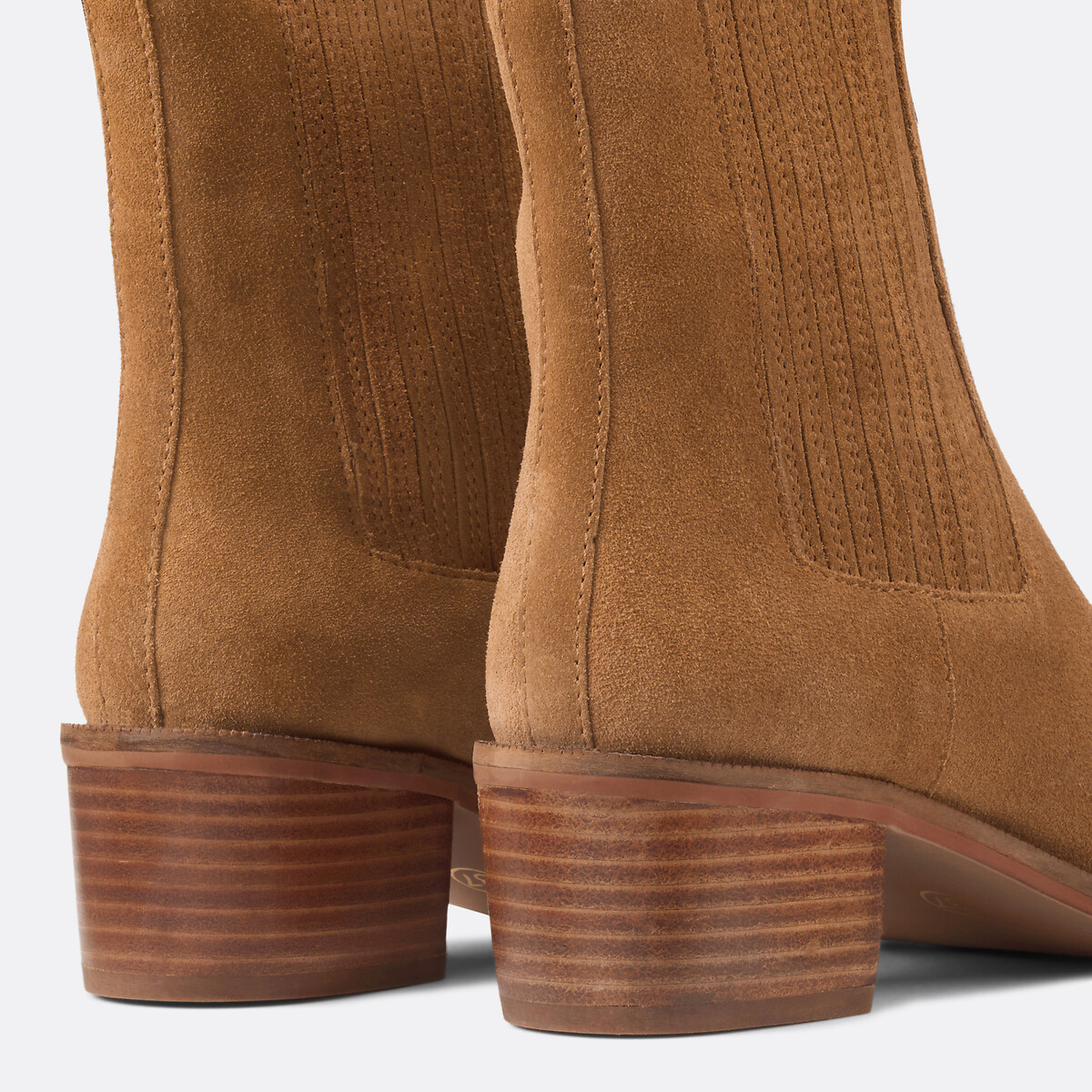 Suede Ankle Boots with Block Heel beige, LA REDOUTE COLLECTIONS