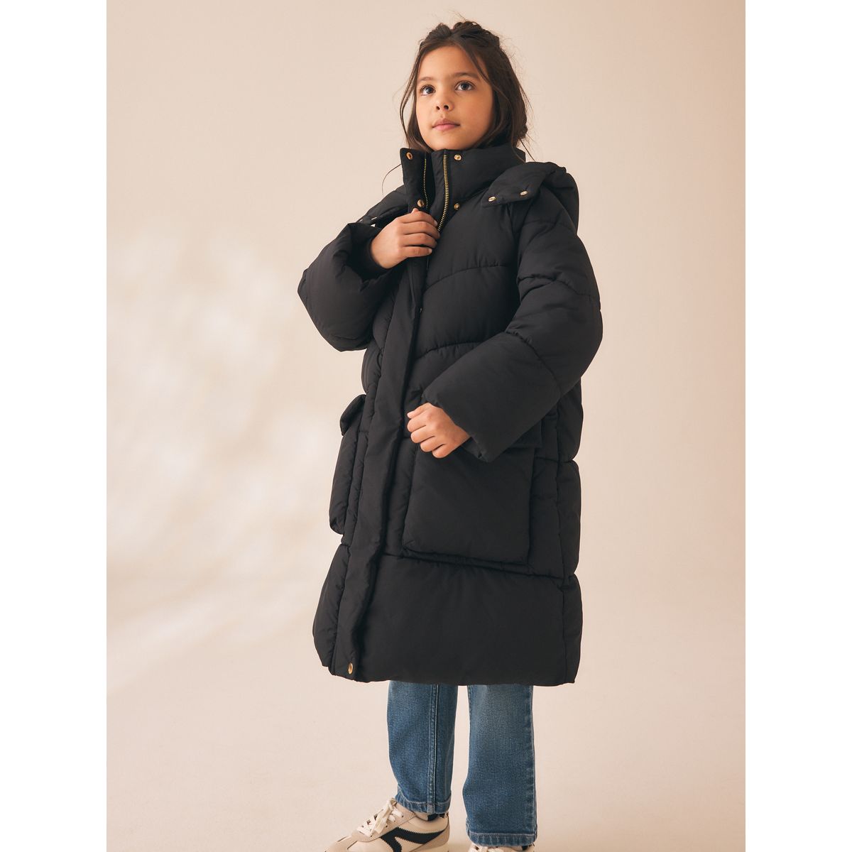 Manteau imperméable doublé de imitation fourrure noir, NEXT