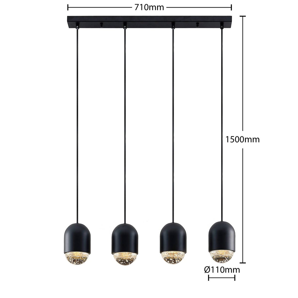 Suspension en métal moderne, Amielle noir, transparent, LUCANDE