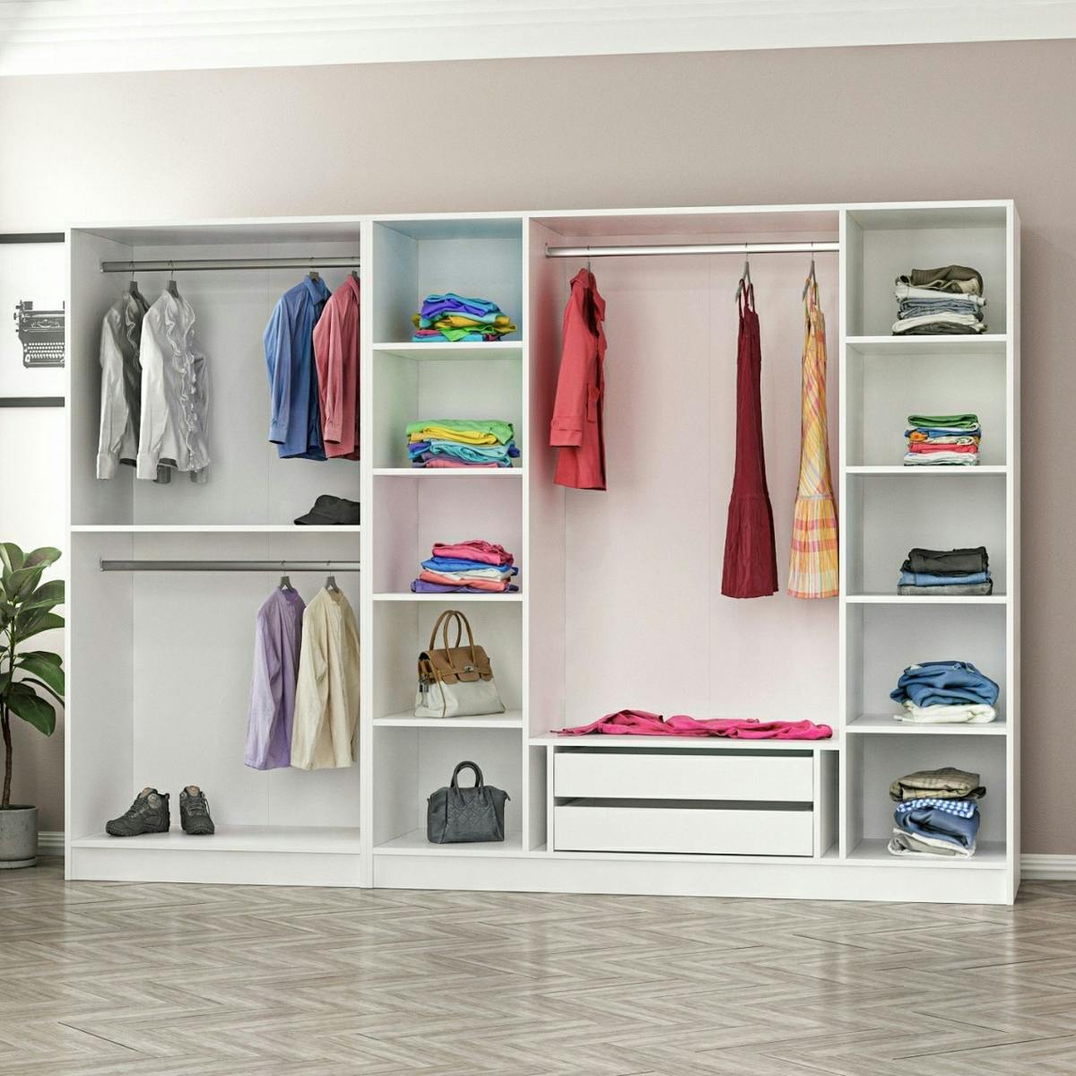 Armoire dressing avec portants et niches BYRON blanc, PIER IMPORT