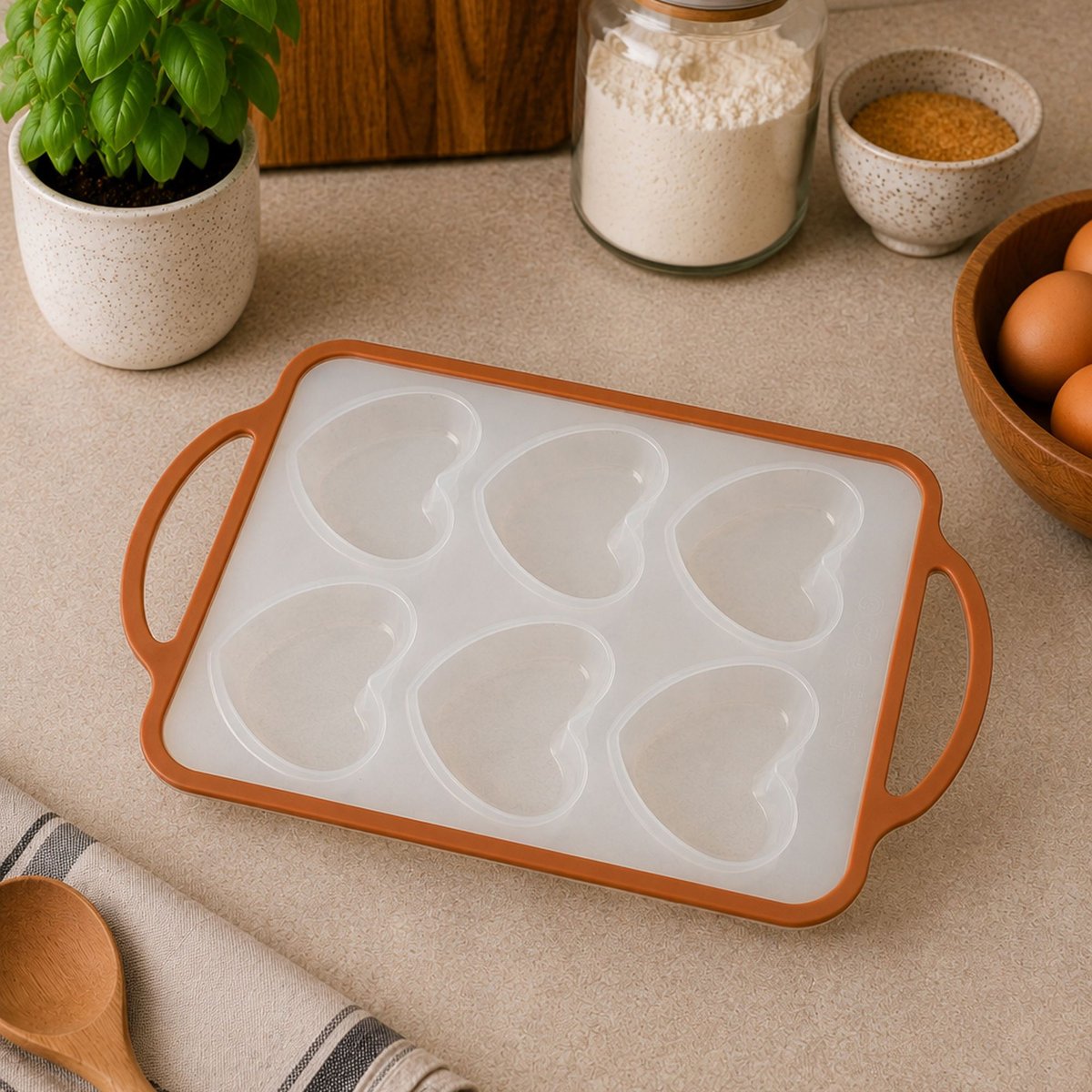 Moule à 6 pâtisseries coeur en silicone et acier carbone, MADY orange-transparent, MENASTYL