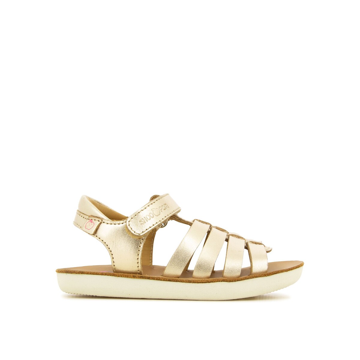 Sandali in pelle con chiusura in velcro GOA SPART oro bianco, SHOO POM