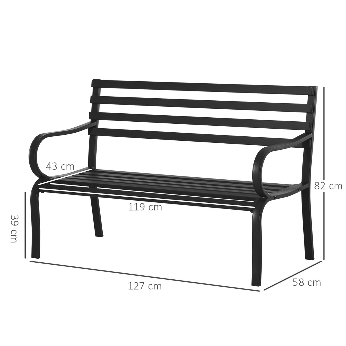 Banc de jardin Métal Noir noir, OUTSUNNY