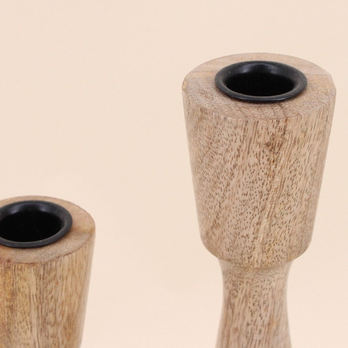 Lot de 2 bougeoirs en manguier 21, 26cm naturel, ORNAMI