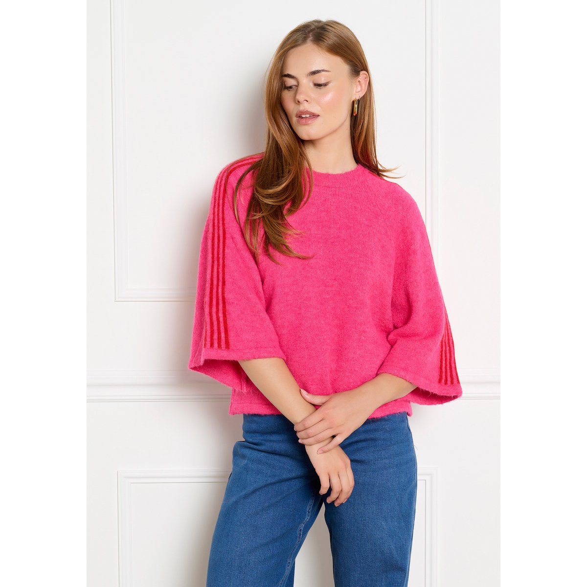 Pull ample manches trois-quarts rose bubblegum, LOLALIZA