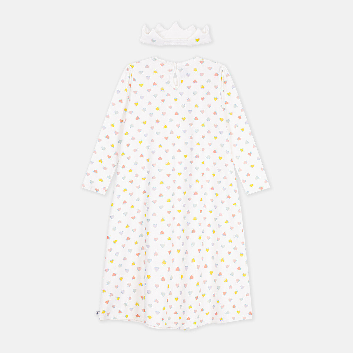 Camicia da notte da principessa con diadema in cotone fantasia fondo bianco, PETIT BATEAU