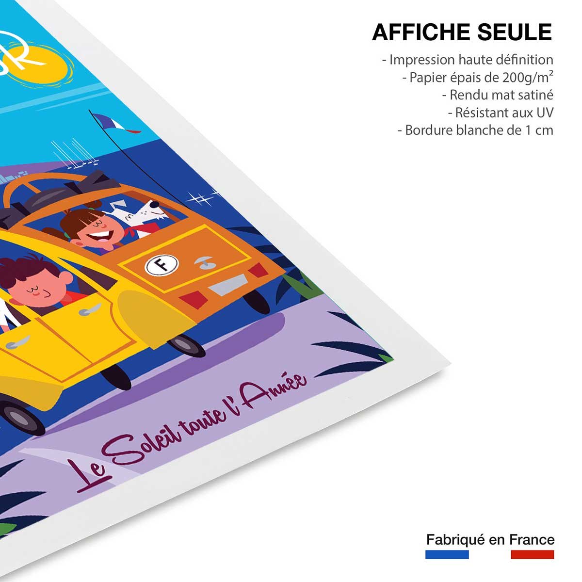 Poster retro le soleil de la cote d'azur affiche seule, HEXOA
