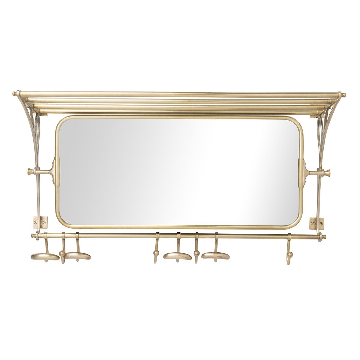 Porte Manteau en Laiton avec Miroir et Étagère 1 Plateau doré, SIGNATURE