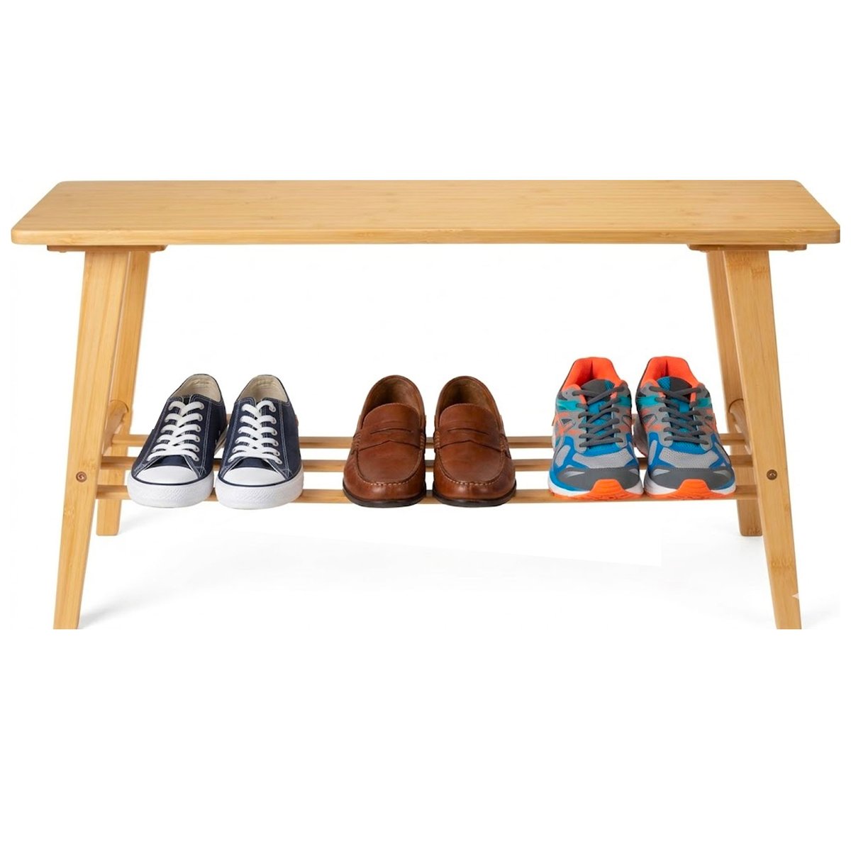 Banquette d'entrée en bambou avec étagère à chaussures 80x30x4Ocm bois, WADIGA