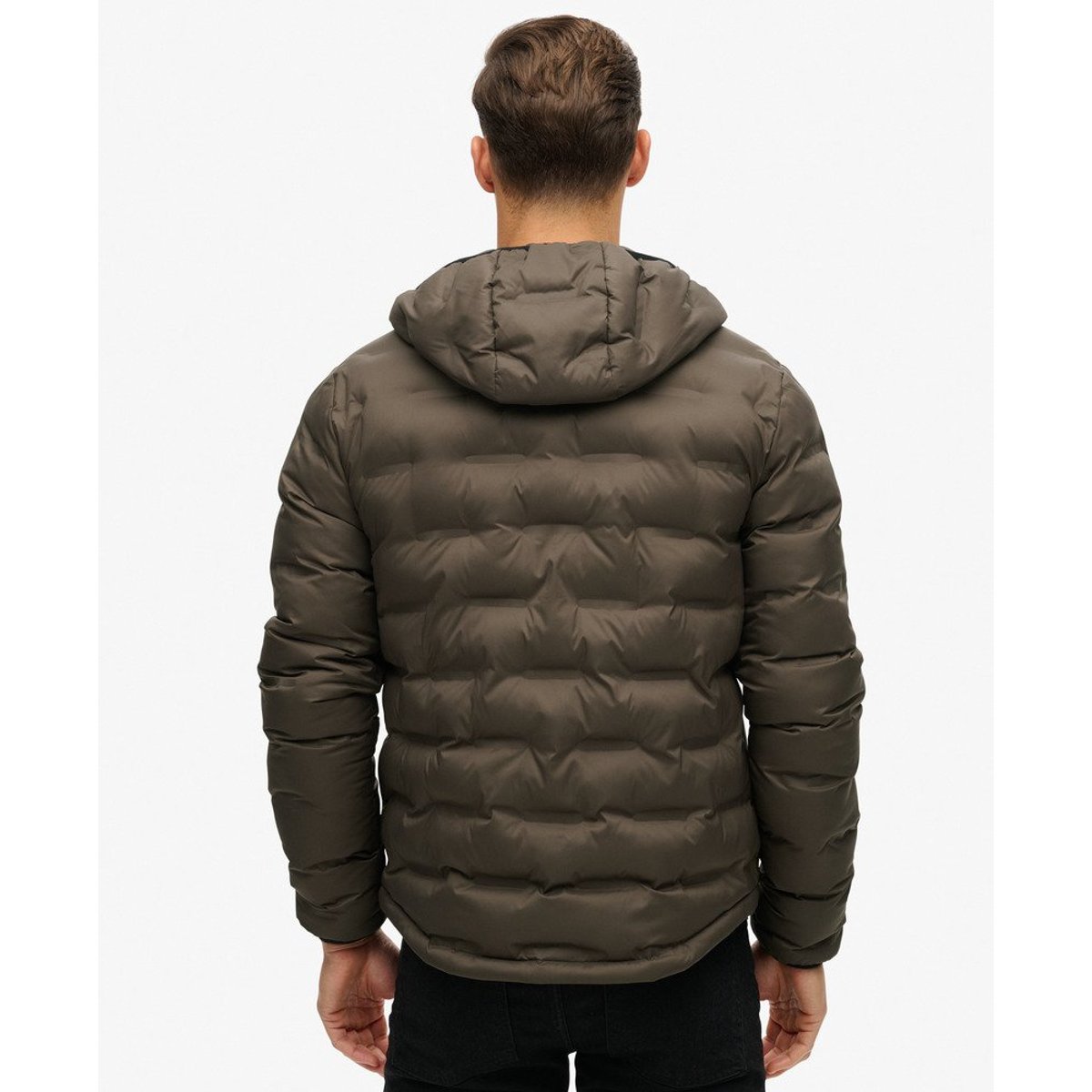 Doudoune matelassée à capuche marron nuit tombée, SUPERDRY