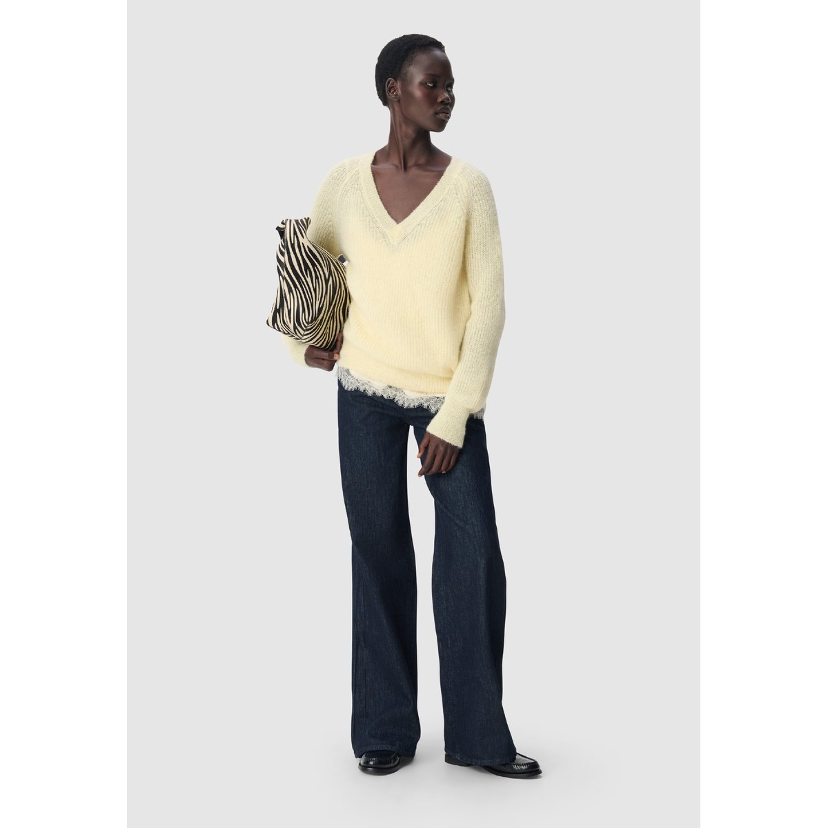Pull col V tricot jaune, IKKS