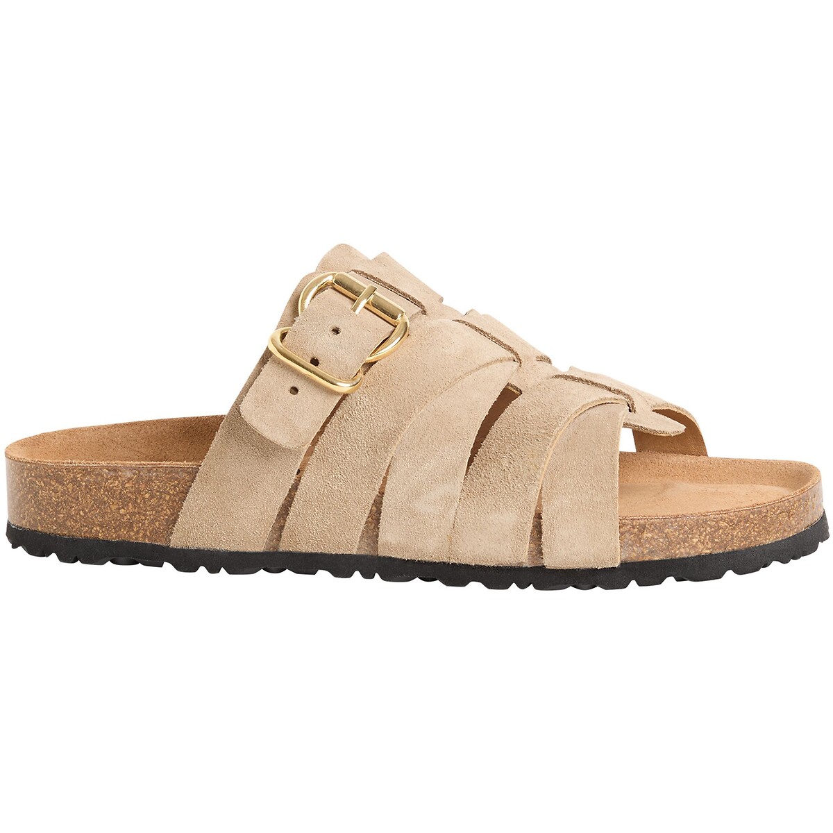 Mules plates en cuir taupe, TAMARIS