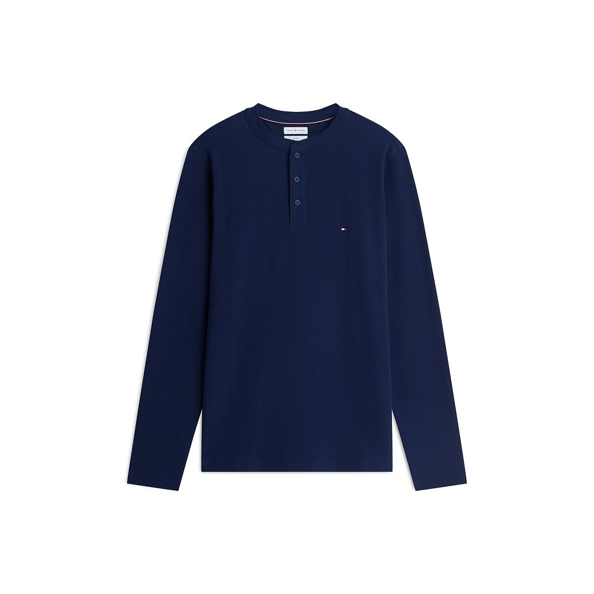 T-shirt à manches longues, maille gaufrée, col boutonné marine, TOMMY HILFIGER