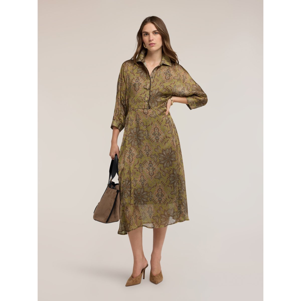 Robe chemisier imprimée verde militare, MOTIVI