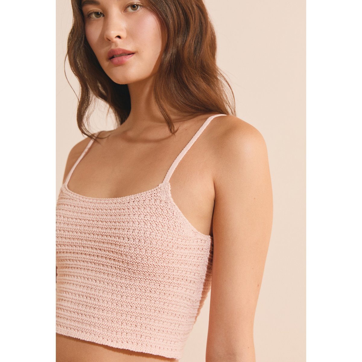 Top court en crochet SELVA PULL saumon peche, ETAM