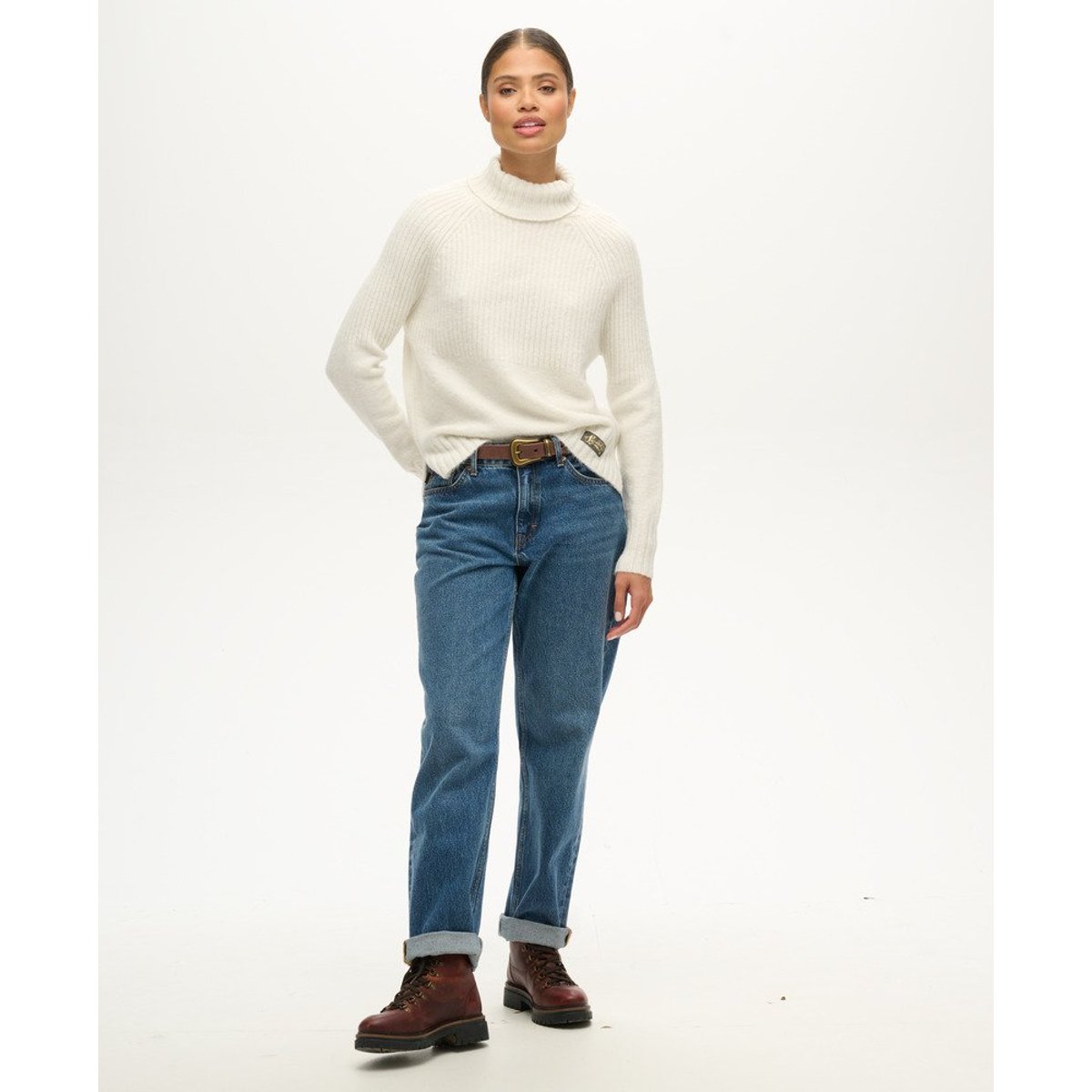 Pull en maille côtelée Essential écru, SUPERDRY