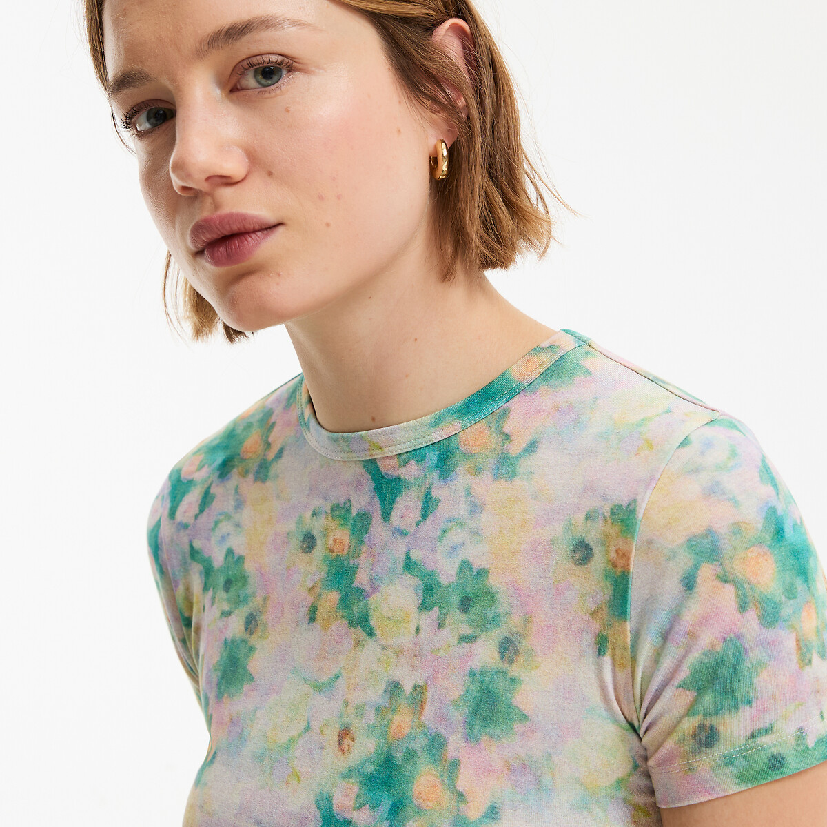 T-Shirt mit rundem Ausschnitt und Blumenmuster motiv blumen, LA REDOUTE COLLECTIONS