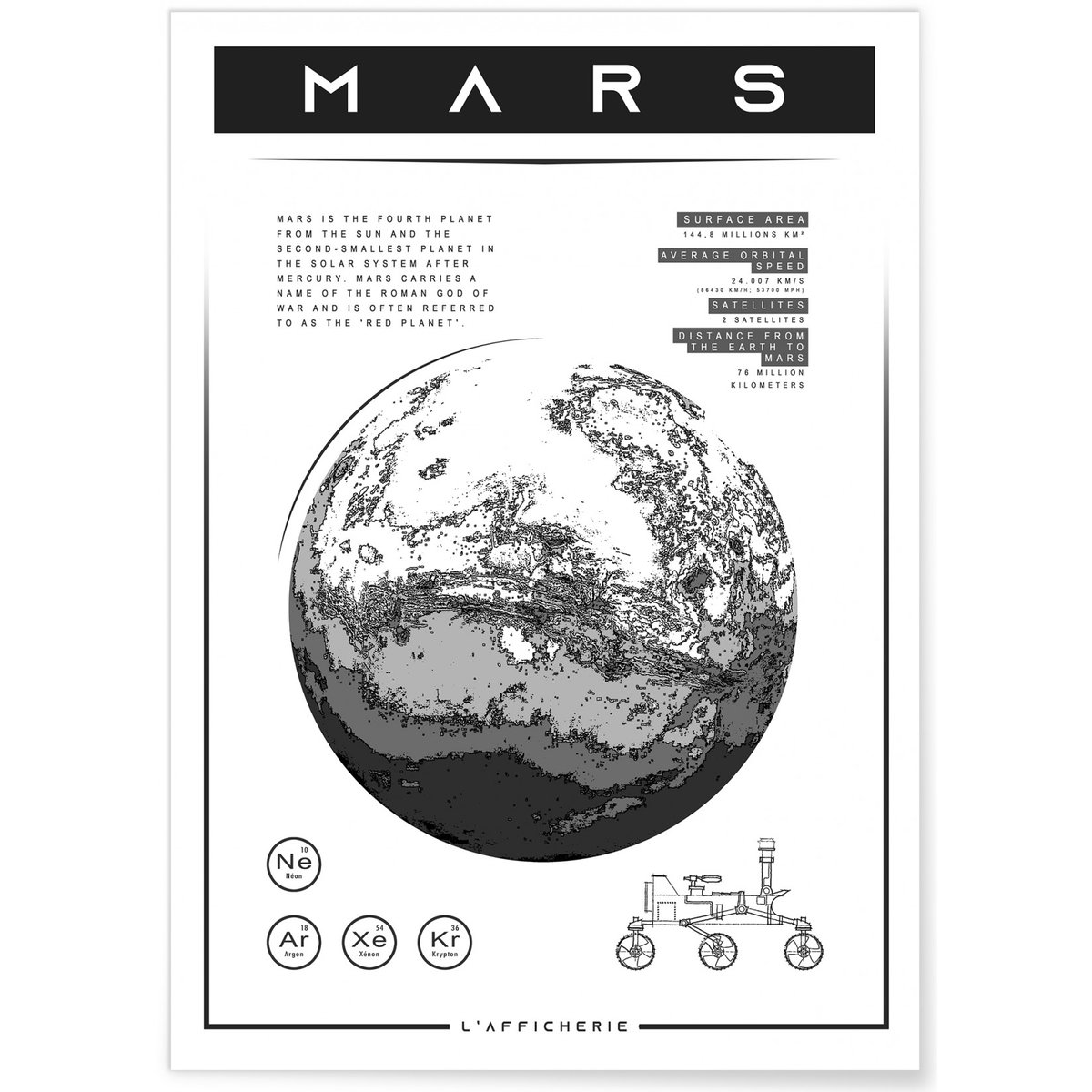 Affiche Planète Mars blanc, L'AFFICHERIE