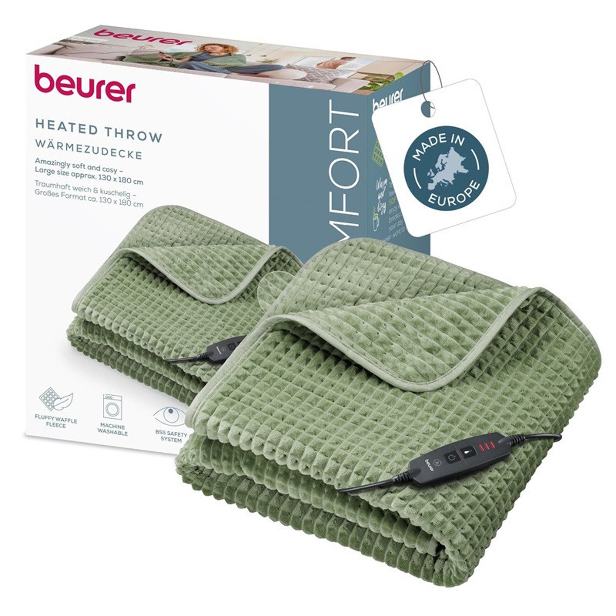 Couverture Chauffante - HD 72 Waffle Verte couleur unique, BEURER