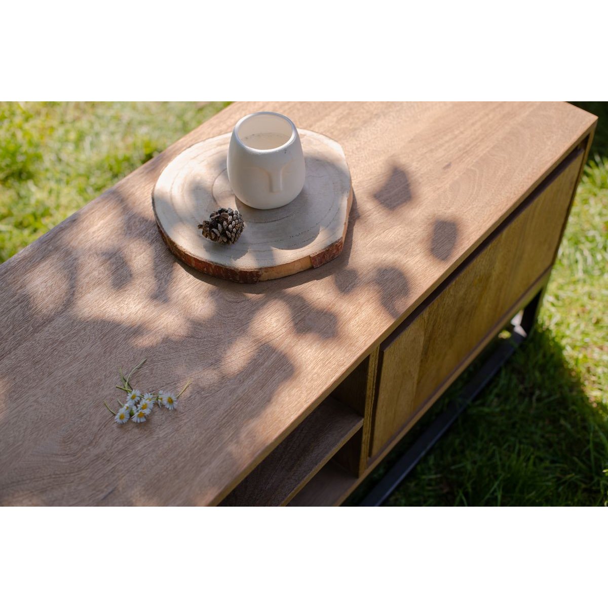 Meuble TV 200 cm bois massif, BERGERAC marron clair, BOBOCHIC