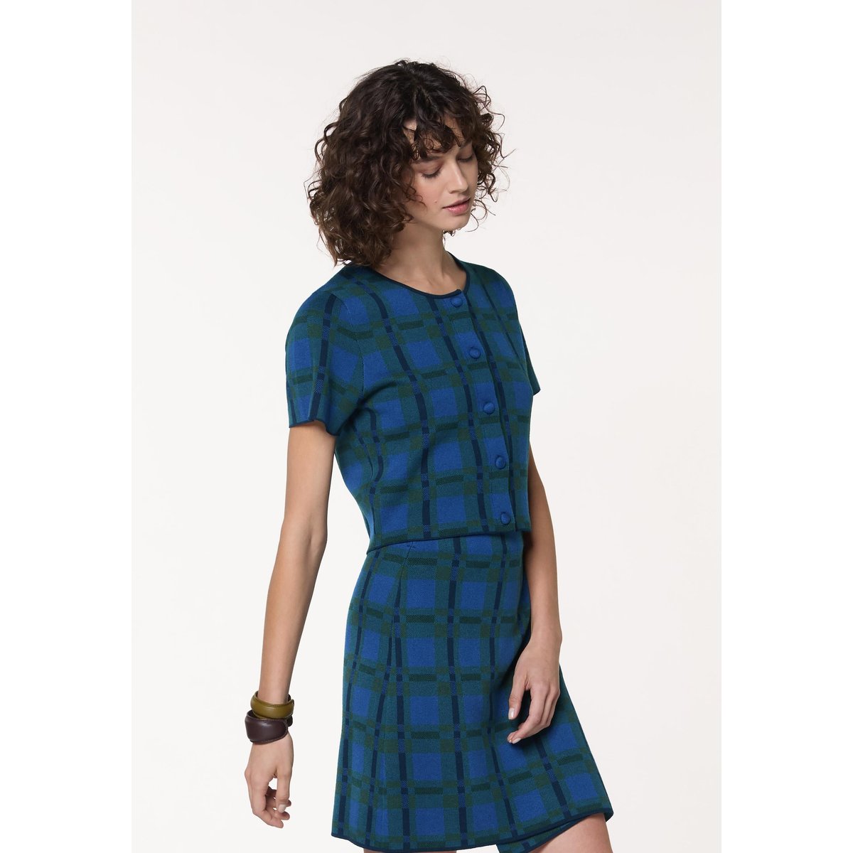 Chemise courte à carreaux en maille bleu, RODIER