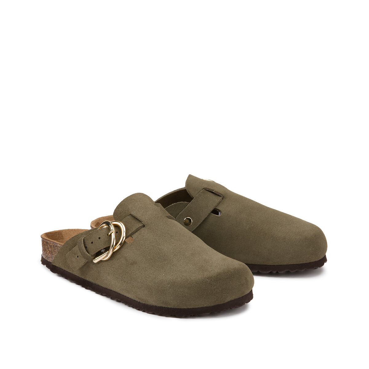 Mules sabots en cuir suédé kaki, LA REDOUTE COLLECTIONS