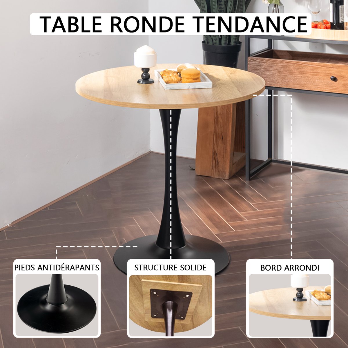 Ensemble de table à manger ronde avec 4 chaises, CLIFTOCHARLTON gris foncé, MEUBLES COSY