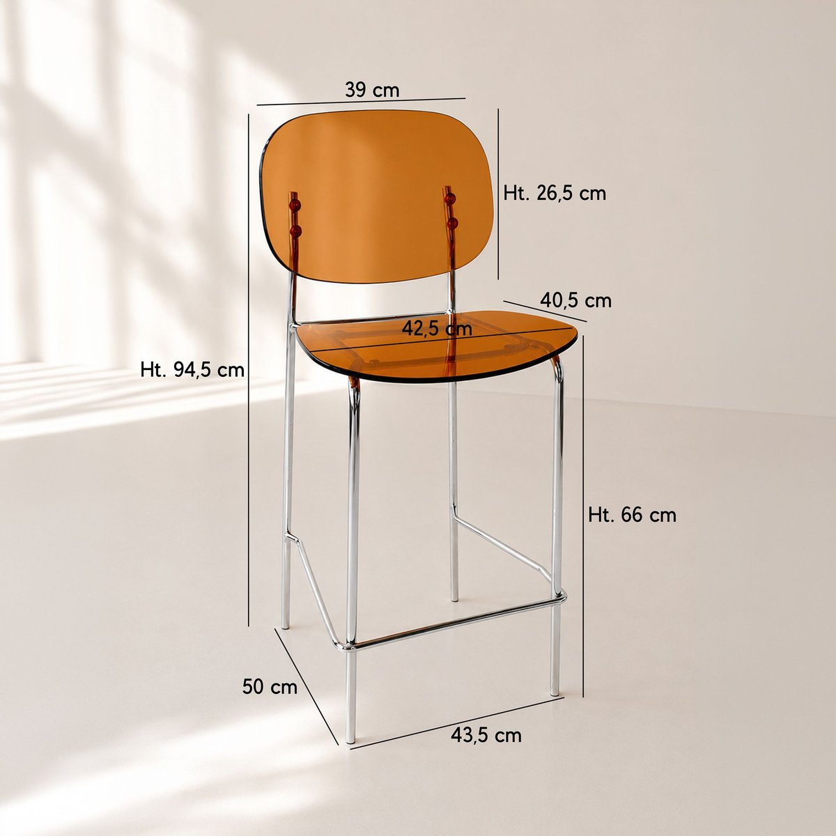 Lot de 2 chaises de bar en métal et résine acrylique, GLAM ambre, NOW'S HOME