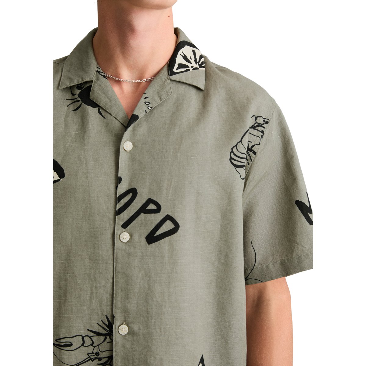 Chemise à manches courtes Crayfish Capsule en coton bio et en lin vert, MARC O’POLO DENIM