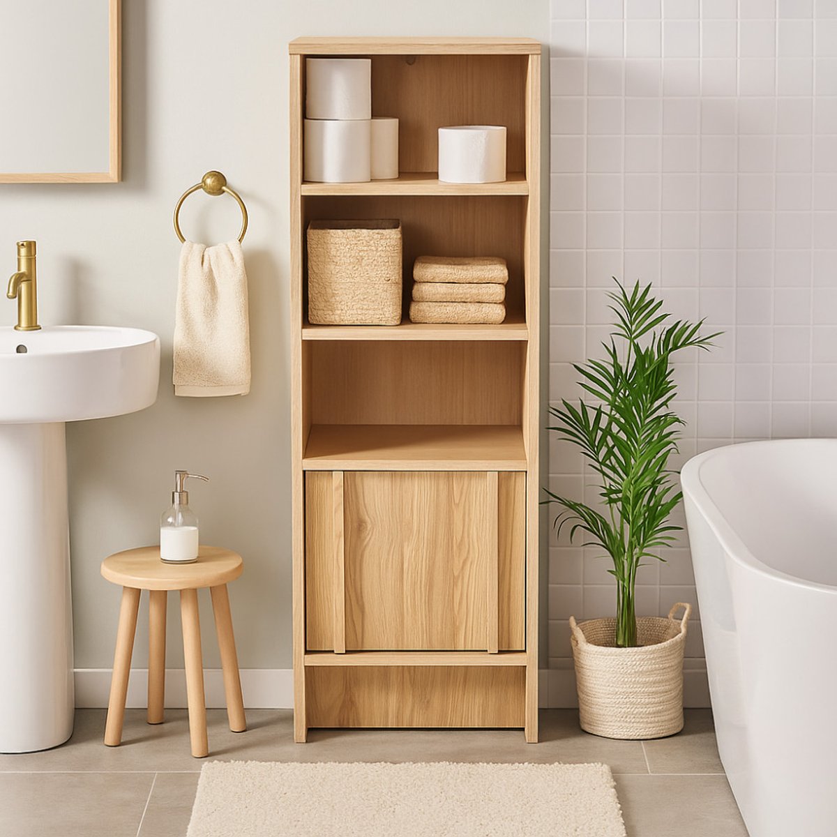 Colonne de rangement en bois H120cm- TORI bois clair, DRAWER