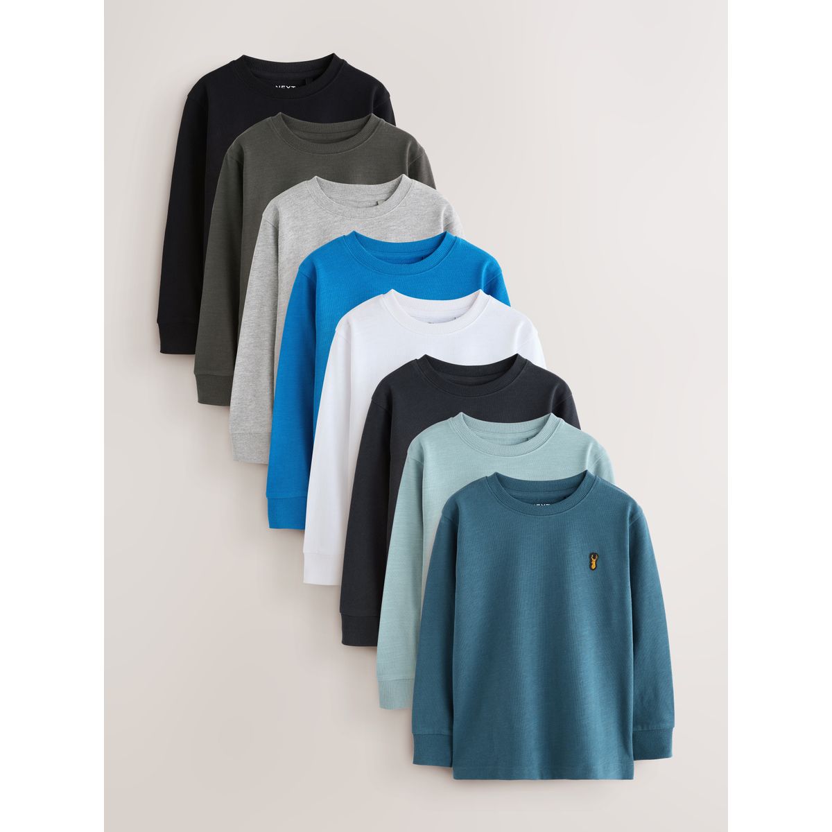 T-shirt confortable manches longues, lot de 8 noir/blanc/bleu, NEXT