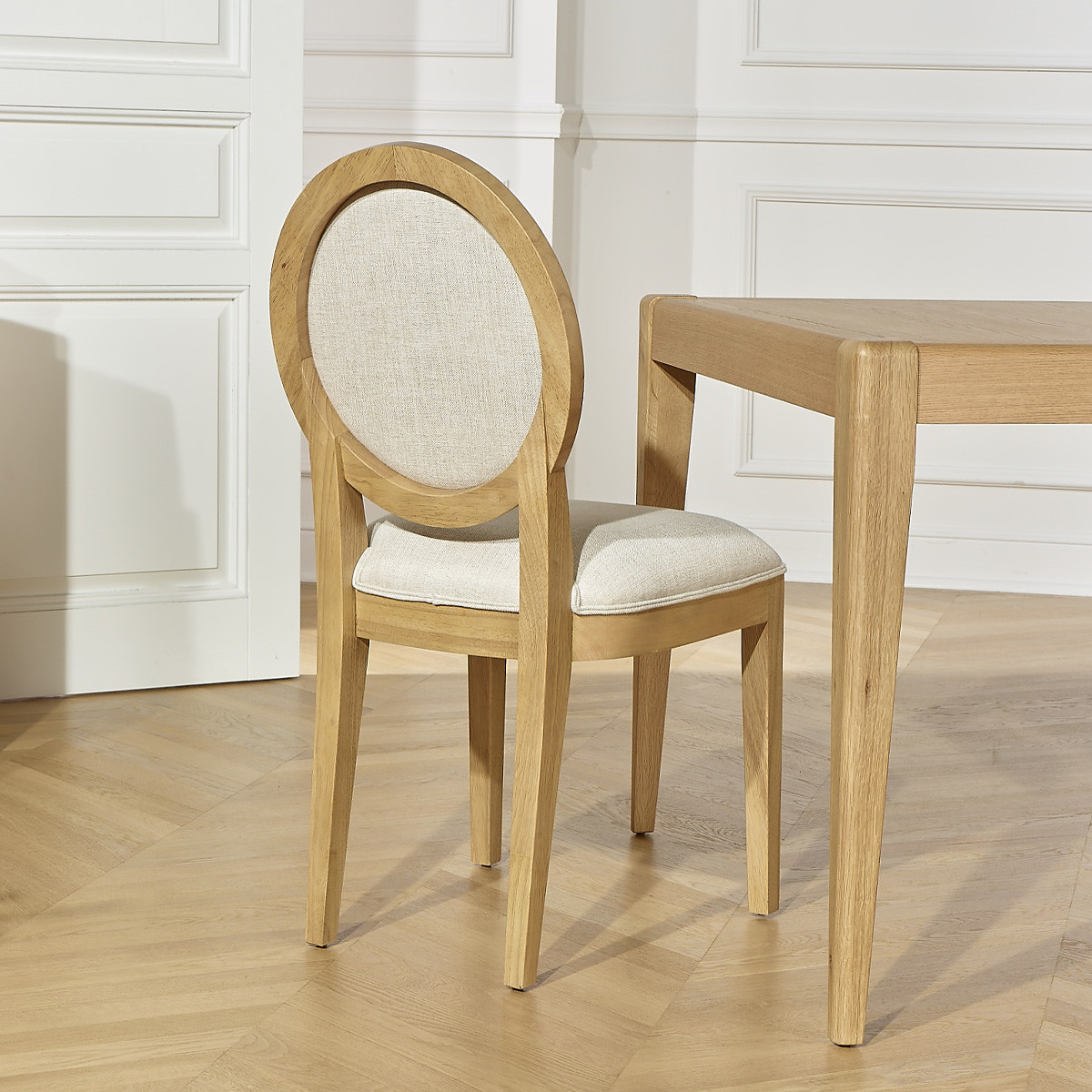 Lot de 2 Chaises en hévéa et tissu effet lin TENNESSEE lin, ROBIN DES BOIS