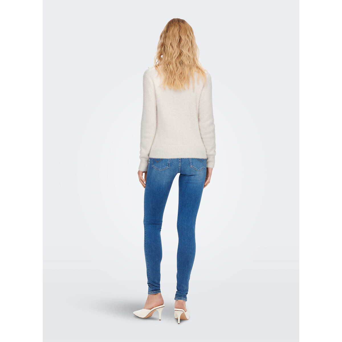 Pull col V, maille mousseuse blanc, ONLY