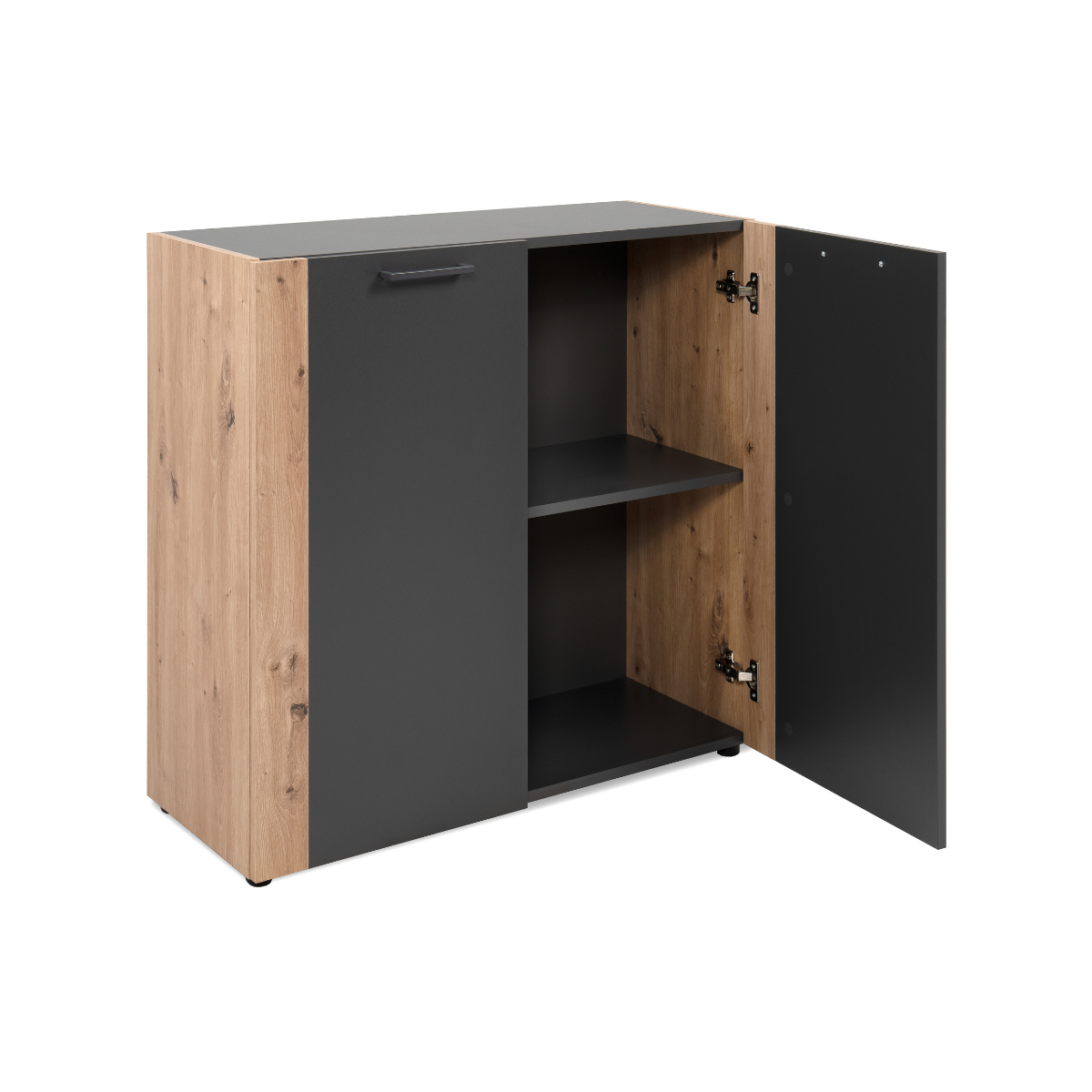Commode 2 portes pieds noirs LUMA gris anthracite, CALICOSY