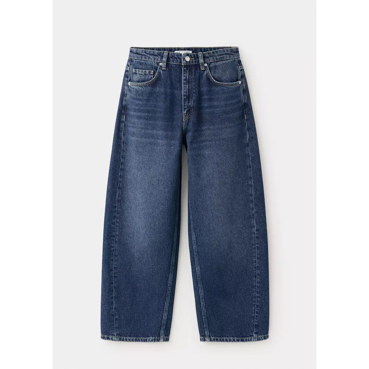 Jean balloon crop bleu foncé, MANGO