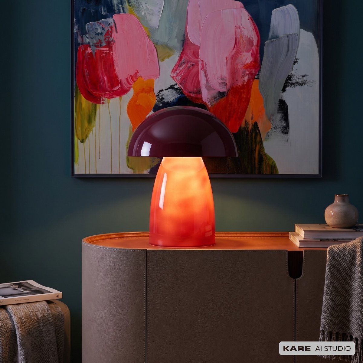 Lampe en verre et acier, FUNGO framboise, KARE DESIGN