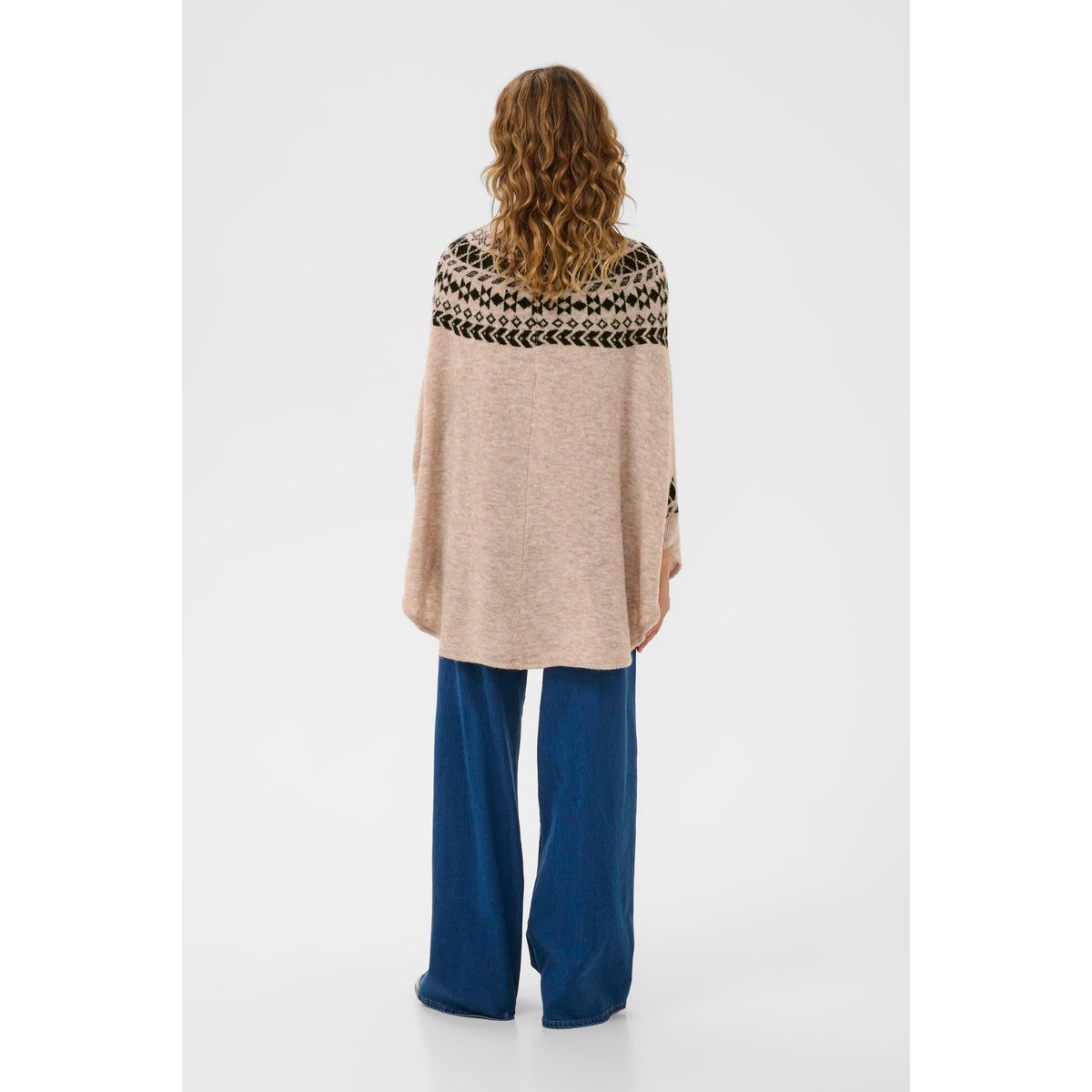 Poncho beige ancient scroll jaquard, CREAM